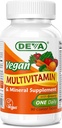 Deva Vegan Multivitamina y Suplemento Mineral - Fórmula Una vez por Día con Verdes - Vitaminas A, C, D, E, Complejo B, Fórmula de alta potencia para la salud diaria y el bienestar- 90 Tablas Coadas, 1-Pack