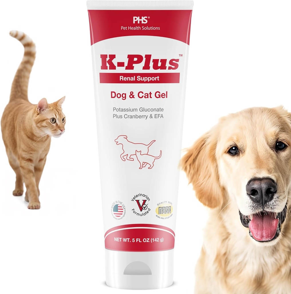 K-Plus Gel for Dogs & Cats – Citrato de Potasio &amp; Suplemento de Arándano para el Riñón, Salud de la Tracto UTI, Alivio UTI, Prevención de Piedras, Equilibrio de Electrolitos, Función del Musculo & Corazón - Made in USA - 5 oz