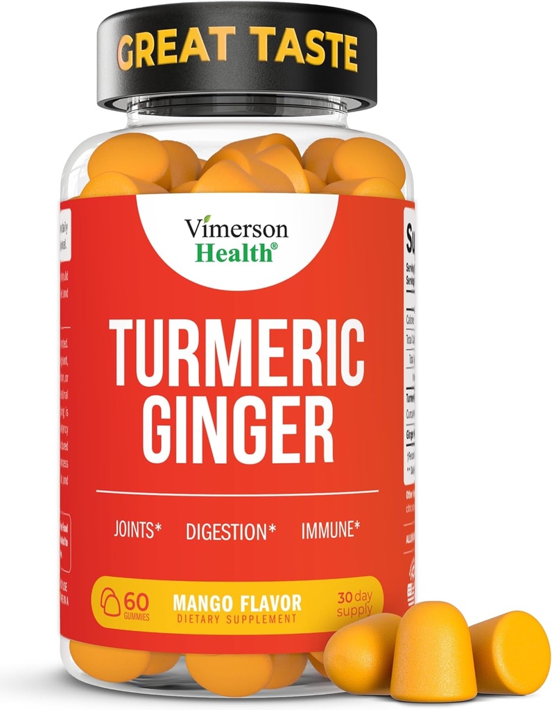 Suplemento Turmérico - Complejo de Curcumina C3 + Bota de jengibre para Gut & Conjunto de Salud - Suplemento Natural de Curcumina Suplemento 95% Curcuminoides. Contiene 260mg Extracto Tumérico. 60 Mango Flavor Turmeric Gummies