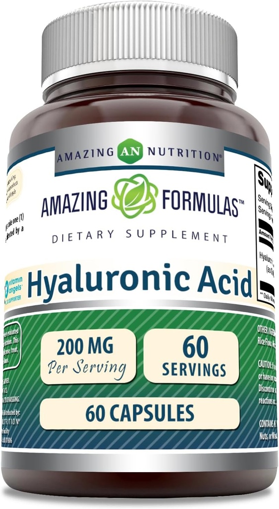Amazing Formulas Hyaluronic Acid 200 Mg Por Serving Capsules Suplemento Silencio Non-GMO Silencio Gluten Free ← Made in USA (60 Count)