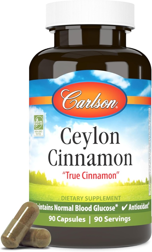 Carlson - Ceylon Cinnamon, Suplementos de canela, 500 mg, píldoras de extracción de canela, cápsulas de canela de Ceylán, 90 cápsulas.