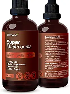 Super Mushrooms 8-in1 - 4 fl oz Liquid Extract - Brain Booster & Immune Support Drops - Reishi, Lion`s Mane, Cordyceps, Chaga, Mitake, Turkey Tails, Shiitake, Agaricus - High Potency - 90-Day Supply