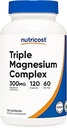 Complejo Triple Nutricost (300mg, 120 Capsules) - de Di-Magnesium Malate, Bisglycinate y Citrate, 60 Servimientos