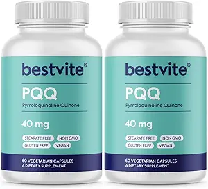 BESTVITE PQQ 40mg (Pyrroloquinoline Quinone) (120 cápsulas vegetarianas) (60 x 2) - No Stearates - Vegan - No GMO - Gluten Free