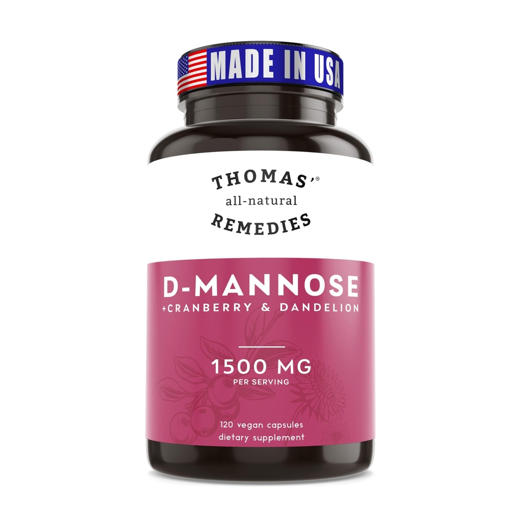 Thomas' all-natural Remedies D-mannose 1200mg - with Cranberry and Dandelion - Natural Urinary Tract and UTI Health Support - Best dmannose Capsules - NO fillers, All-Natural, Vegan - 120 Capsules