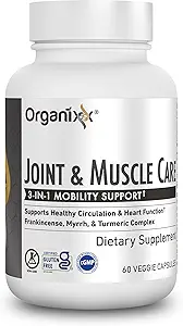 Organixx Joint &amp; Muscle Care Organic Turmeric Supplement, 3-in-1 Frankincense, Turmeric y Myrrh Joint Health & Joint Support Suplemento Body Care Capsules, Supports Swelling, Tension, 60 Capsules