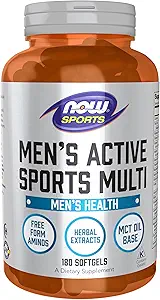 NOW Foods Sports Nutrition, Men's Extreme Sports Multi with Free-Form Amino Acids, ZMA®, Tribulus, MCT Oil, and Herbal Extracts, 180 Softgels