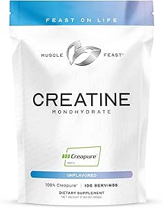 Muscle Feast Creapure Creatine Monohydrate Powder, Vegan Keto Friendly Gluten-Free, Mass Gainer, Muscle Recovery Supplement and Trusted Creatine for Muscle Growth, Creatine Powder, Unflavored, 500g