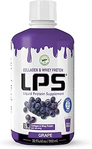 LPS Liquid Collagen &amp; Whey Protein Supplement - Sugar-Free, Dye-Free, Non-GMO Drink - Hydrolyzed Collagen & Whey Peptides Promueve la piel saludable &amp; Hair for Men &amp; Women, Grape, 32 fl oz