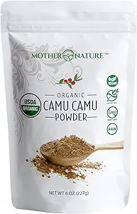 Camu Camu Powder Vitamina Orgánica C - 8 oz Bolsa 45 Servings - Raw Camu Camu Berry, Natural VIT C Suplemento Polvo para Soporte Inmunitario - Vegan, No GMO