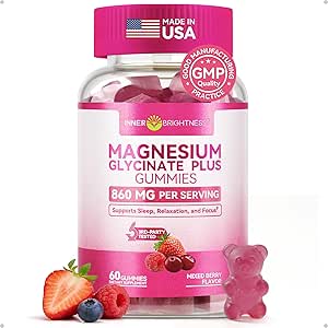 Magnesium Glycinate Gummies 600mg, Non-GMO, Gluten-Free, Magnesium Gummies for Adults &amp; Kids, Sleep, Relaxation & Focus, Mixed Berry Flavor, 60 Condes