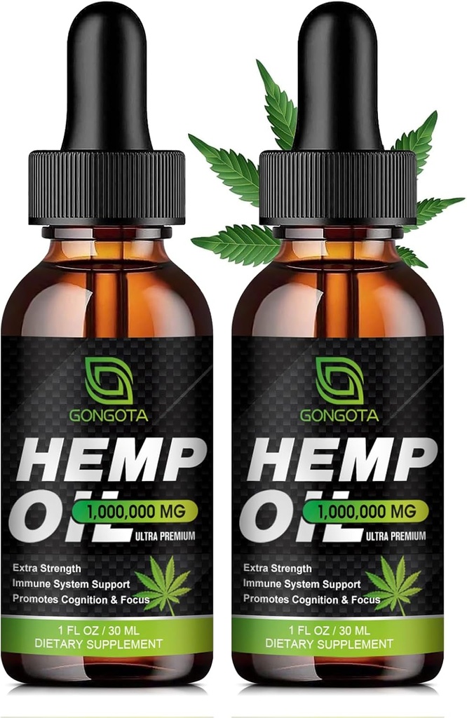 (2-Pack) Aceite de cáñamo de alta potencia - 1,000,000 maximum Strength - Ayuda a la relajación, estrés, calma, sueño - Extracto de aceite de cáñamo orgánico - Vegan, Apoyo a la inmunización, No GMO