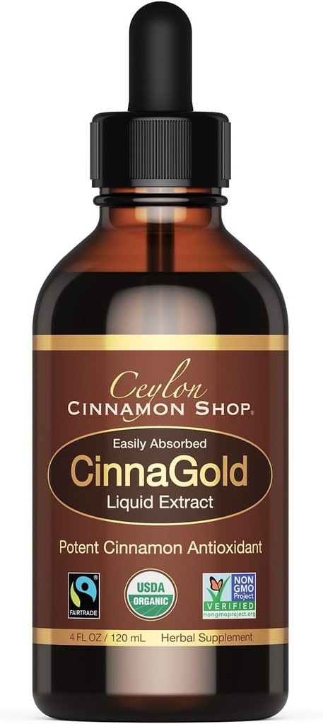 Ceylon Cinnamon Shop CinnaGoldTM Ceilán ecológico (100% certificado) Suplemento, Extracto líquido de alta potencia, 4 oz. – Super Antioxidante
