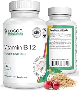 Vitamina Chewable B-12 1000 Mcg ANTE Soporta Función Cerebro Saludable > Memoria  durable Cherry-Flavored B12 Suplemento Methylcobalamin para el cabello, piel & uñas - 100 Tablets