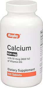 Rugby 600 mg Calcio Tabletas - Hecho con 10 mcg (400 UI) de vitamina D3 - Suplemento dietético - 150 Tabletas