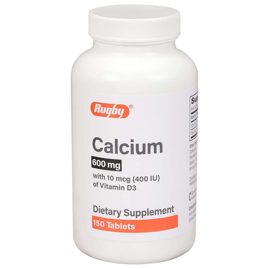 Rugby 600 mg Calcium Tablets - Made with 10 mcg (400 IU) of Vitamin D3 - Dietary Supplement - 150 Tablets