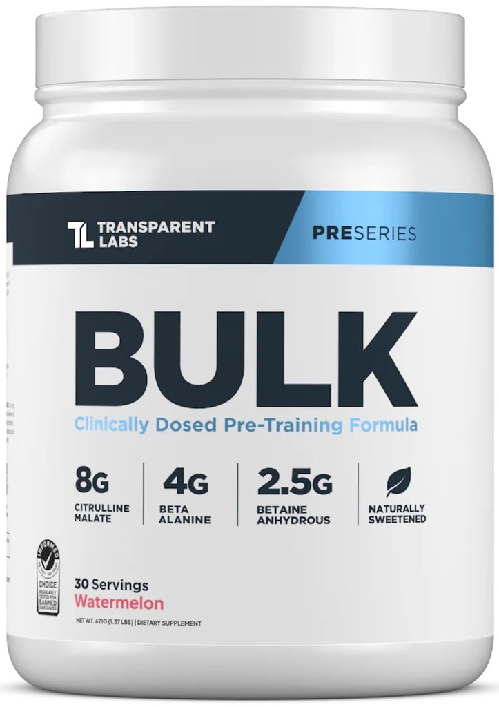 Laboratorios Transparentes Bulk Pre Workout Powder - Naturalmente Sweetened Advanced Pre-Workout Formula for Muscle Building and Strength - 30 Servings, Watermelon