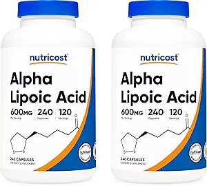 Nutricost Alpha Lipoic Acid 600mg, 240 Vegetarian Capsules - Gluten Free, Soy Free " Non-GMO, 120 Servings (2 Bottles)
