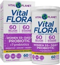 Planeta Vital - Probióticos de Flora Vital para Mujeres Más de 55 Estante Estable Probiótico 60 Billones CFU, 60 Strains Diversos, 7 Prebióticos Orgánicos, Apoyo Inmunitario y Salud Digestiva 60 cápsulas