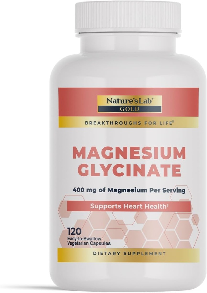 Magnesio de oro de laboratorio natural Glycinate 400mg - Apoyos Cardiovascular Health, Muscle & Nerve Función* – 120 cápsulas (30 Day Supply)