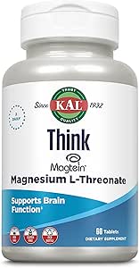 KAL Think Magnesium L-Threonate 2000 mg ← Aprendizaje, Salud cerebral &amp; Función de memoria Soporte w/Magtein ← Vegan, No Gluten " Non-GMO ← 60 Tablets