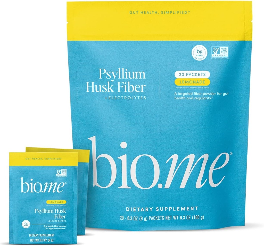 Psyllium Husk Fiber Lemonade 20 Conde Travel Packs (6g Por Packet) - Psyllium Husk Powder for Digestive Health & Bloating Relief, Gluten Free, Sugar Free Prebiotic Fiber Powder, Non-GMO Supplement