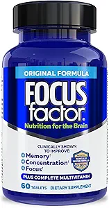 Focus Factor Nutrition for The Brain, Improved Memory & Concentration Brain Supplement, Complete Multivitamin with Vitamins B6, B12, D, Bacopa Monnieri & Tyrosine, 60 Count (2 Pack)