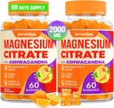 Magnesium Citrate Gummies - Magnesium Citrate con Ashwagandha & L-Theanine, High Absorption Calm Gummies, Magnesium Gummy for Calm, Rest, Nerve, Muscle, 120 Condes
