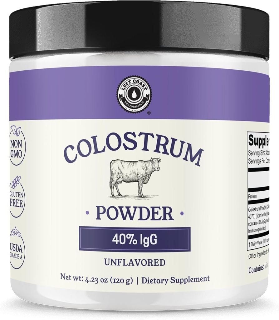 Colostrum Powder 40% IgG – EE.UU. Fuente Bovine Colostrum Suplemento para Immune Support, Gut Health, Muscle Recovery, and General Wellness - Single Ingredient, No Additives, Non-GMO - 60 porciones