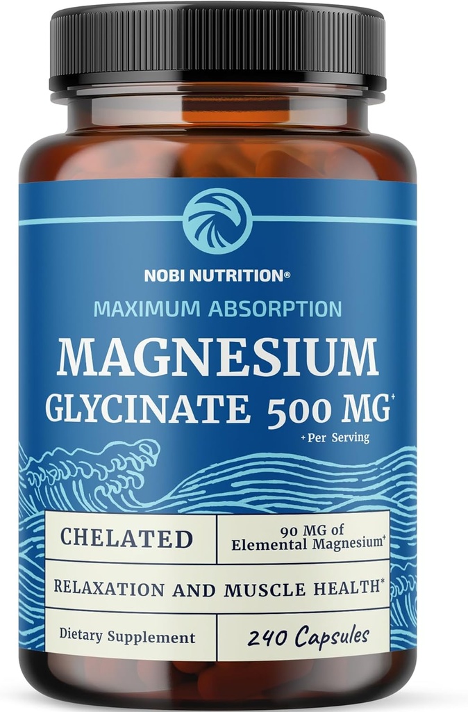 Magnesium Glycinate 500mg ← Chelated for High Absorption ¦ Muscle Relaxation, Bones, Heart, Nerve, Sleep &amp; Calm Support for Women &amp; Men ← Magnesium Chelate Supplement &amp; Bisglycinate Complex ← 240ct