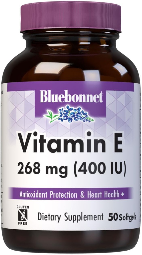 Bluebonnet Nutrition Vitamina E 400 UI (268 mg) Mixed Tocopherols Softgels, Free Radical Portection &amp; Cardiovascular Support, Gluten-Free, Dairy-Free, 50 Softgels, 50 Servings