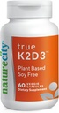 NatureCity TrueK2D3 Plant Based Vitamin K2 MK7 (90 mcg) & D3 de Algae(2,500 UI) 2 en 1 Vitamina D3 K2 Suplemento de Bone, Heart e Immune Health – 60 cápsulas vegetales