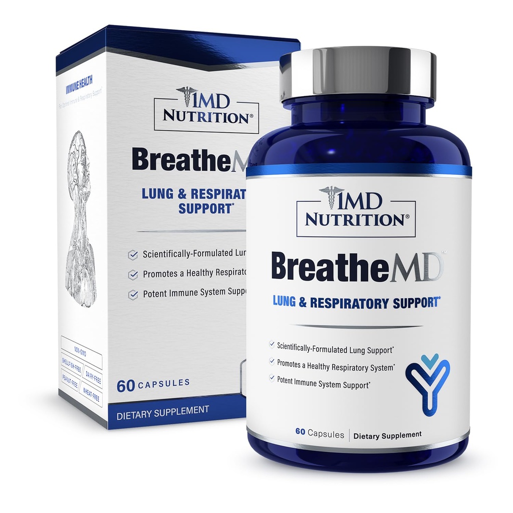 1MD Nutrición BreatheMD TEN Lung y Respiratory Support Suplemento ← Promueve un Sistema de Inmunidad Saludable TEN con Elderberry, Chromium y NAC TEN 60 Ct.