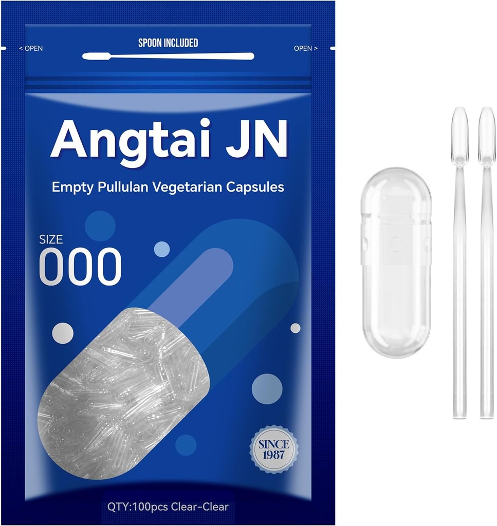 Empty Capsules Tamaño 000 - Clear Fillable Vegan Capsules(100 Cuenta) Tamaño 000 Empty Pullulan Capsules con dos cucharas de laboratorio,- Veggie Capsules Empty Caps for DIY Your Own Supplements