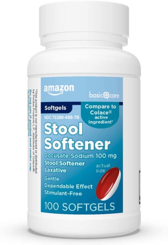 Funda de cuidado básico Softener Laxative, Docusate Sodium 100 mg, Softgels, For Constipation Relief, 100 Conde