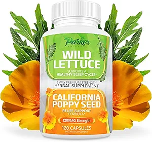 Parker Naturals Wild Lettuce Extract " California Poppy Seed Supplement, 2 Way Premium Strength Herbal Supplement for Healthy Sleep &amp; Relief Support, 120 Capsules