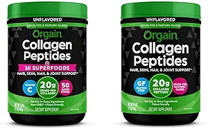 Orgain Hidrolyzed Collagen Powder + 50 orgánicos Superalimentos, 20g Grass Fed Collagen Peptides & Hydrolyzed Collagen Peptides Powder, 20g Grass Fed Collagen - Pelo, Esquí, Nail &amp; Joint