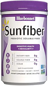 BlueBonnet Nutrition Sunfiber – 6 g de fibra soluble prebiótica basada en plantas – soporta la salud digestiva* - Instant Dissolve – No GMO, Vegan, Kosher, Low-FODMAP – Desflavorado, 7.4 OZ, 30 Servimientos