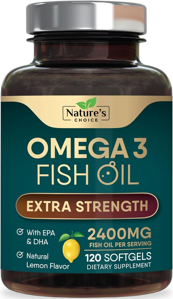 Omega 3 Fish Oil Suplemento 2400 mg - Triple Strength EPA & DHA Fish Oil Omega 3, Essential Fatty Acids Suplemento Softgels, Brain & Heart Health Support Suplementos, Gluten Free Non-GMO, 120 Softgels