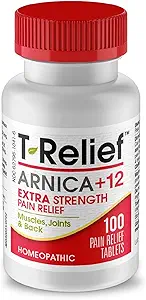 T-Relief Extra Strength Pain Relief Arnica +12 Natural Relieving Actives for Back Pain Joint Soreness Muscle Aches & Stiffness, Whole Body Fast-Acting Relief for Women & Men - 100 Tablets