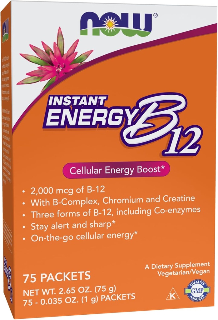 AHORA Suplementos, Energía instantánea B-12 (2.000 mcg de B-12 por paquete), Energía celular Boost*, 75 Packets