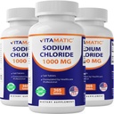 Vitamatic Sodium Chloride 1000mg – 365 Tablets Electrolyte Replenisher & Hydration Support – Non-GMO, Gluten-Free -3 Botellas