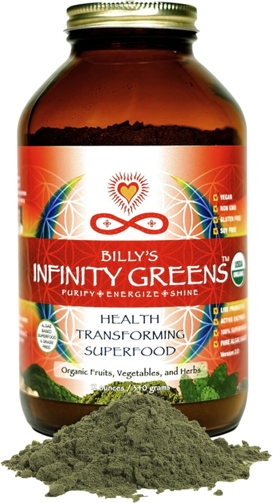 Superfood Powder, Blue Green Algae Based Green Juice Powder con 28 Superfoods Orgánicos, No Fillers o Grasses, Energy & Longevity, Low Temp Dehydrated Greens (34 Servings)