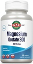 KAL Magnesio Orotate 200 mg, Fórmula Superior de Absorción, Magnesio Chelatado para Huesos Saludables, Dientes, Nerve y Función Musculo, Vegetariano, No GMO, Gluten Gratis, 30 Serviciones, 120 VegCaps