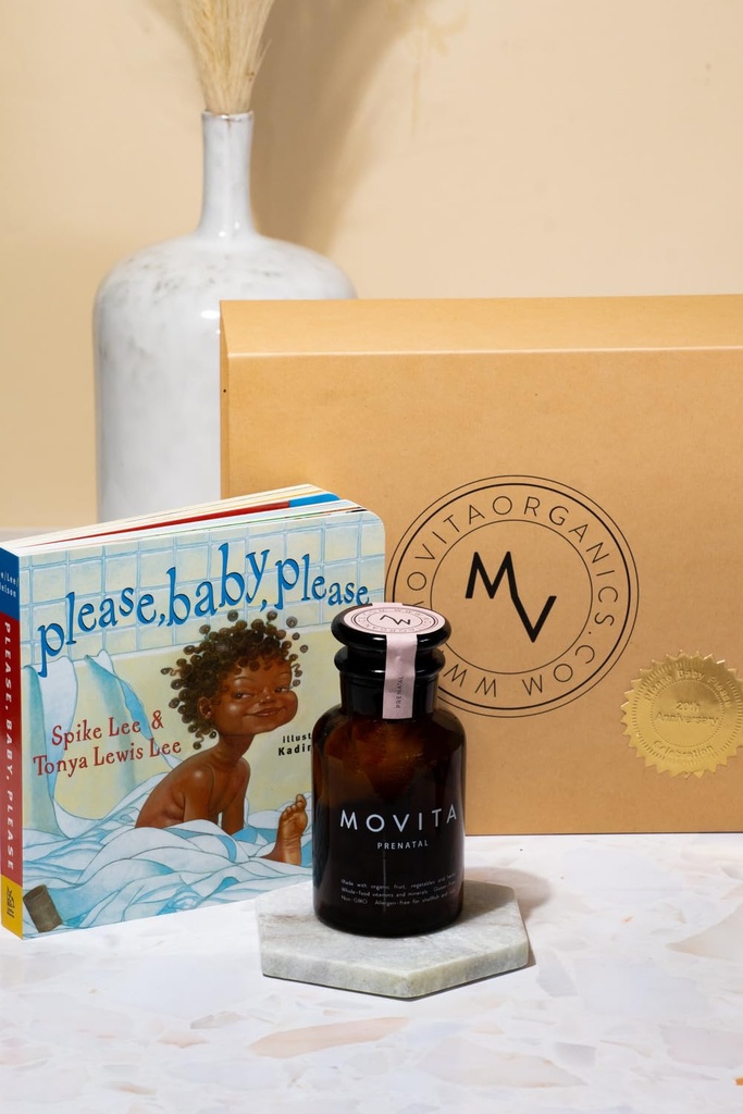 Movita Prenatal Gift Set with Prenatal Vitamin Bottle and "Por favor, bebé, por favor" Book, for Healthy Mom and Baby - During Pregnancy & Breastfeeding - Fermented Whole Foods, Vitaminas
