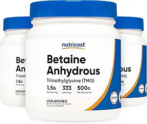 Nutricost Betaine Anhydrous Trimethylglycine (TMG) Powder 500G (3 Bottles)