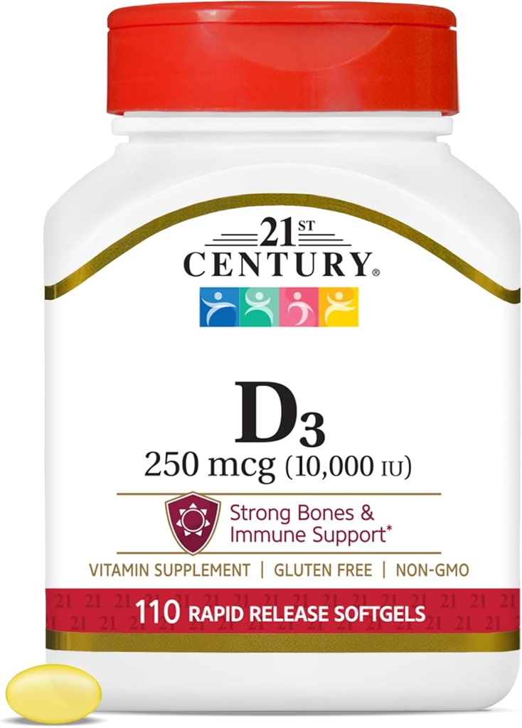 21st Century Vitamina D3 250 mcg (10.000 UI) Rapid Release Softgels, 110 Conde