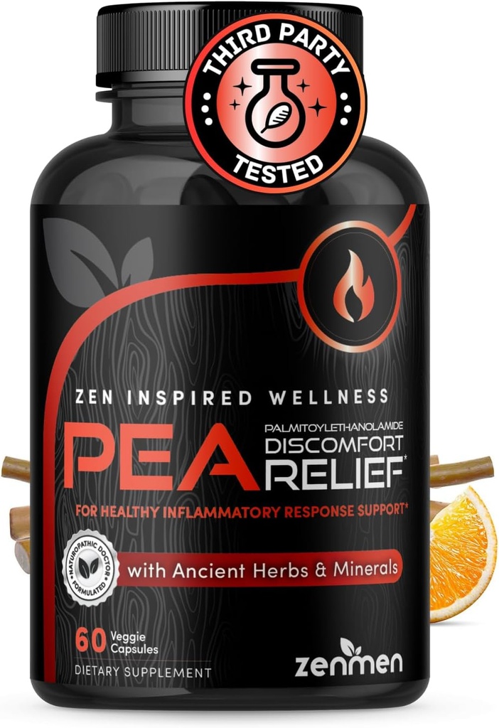 Palmitoylethanolamide (Pea) 600mg - Testado de terceros - con Luteolin, Barco Willow blanco, Magnesio - Apoyos Immune saludable & Nervous Systems, Joints & Sciatic Nerve Relief - 60 cápsulas Vegan