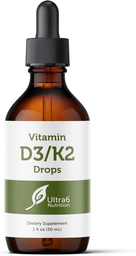 Ultra6 Nutrición Vitamina D y gotas K2 - Vitamina Líquida D3 con suplementos K2 para adultos - Easy-to-Take, sin sabor, VIT D3 y suplementos K2, hechos en EE.UU. (30 ml)