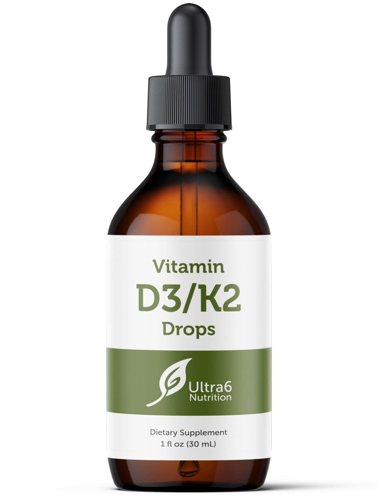 Ultra6 Nutrition Vitamin D and K2 Drops - Liquid Vitamin D3 with K2 Supplements for Adults - Easy-to-Take, Flavor-Free, Highly Absorbable VIT D3 and K2 Supplements, Made in USA (30 ml)